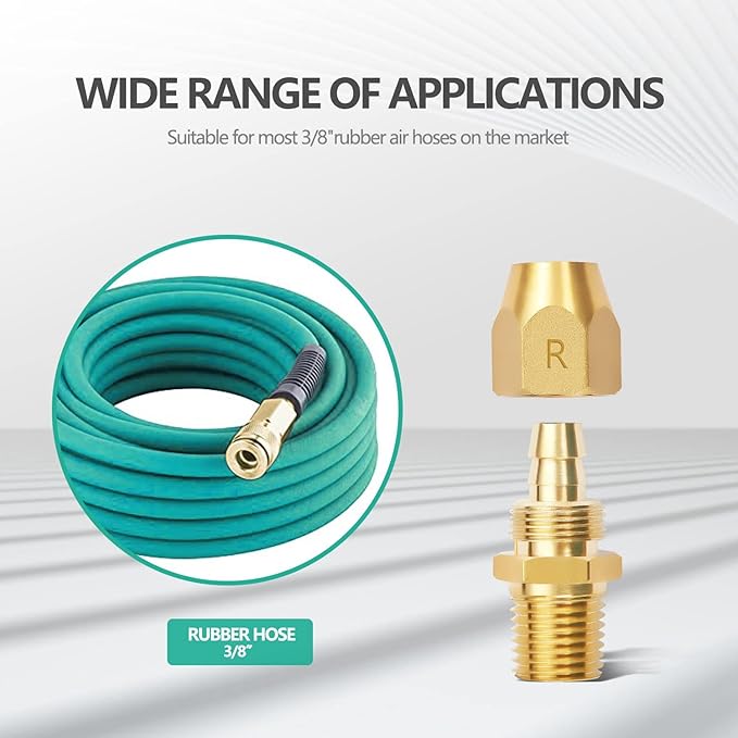 2pcs Premium Solid Brass Pneumatics Reusable Rubber Hose-End Repair Fitting, 3/8" Barb For 3/8-Inch ID Rubber Air Hose With 1/4" NPT