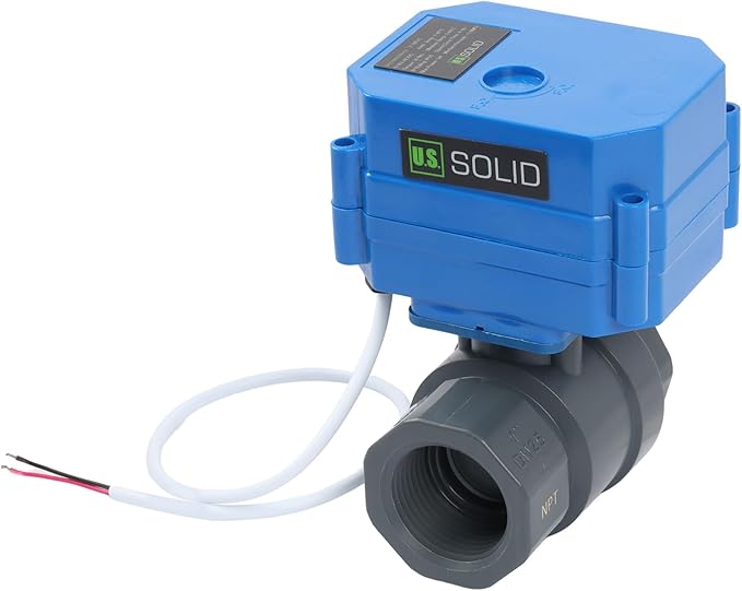 U.S. Solid 1"UPVC Motorized Ball Valve - Plastic Electrical Ball Valve with Full Port, 2 Wire Auto Return, 9-24V AC/DC, Normally Closed