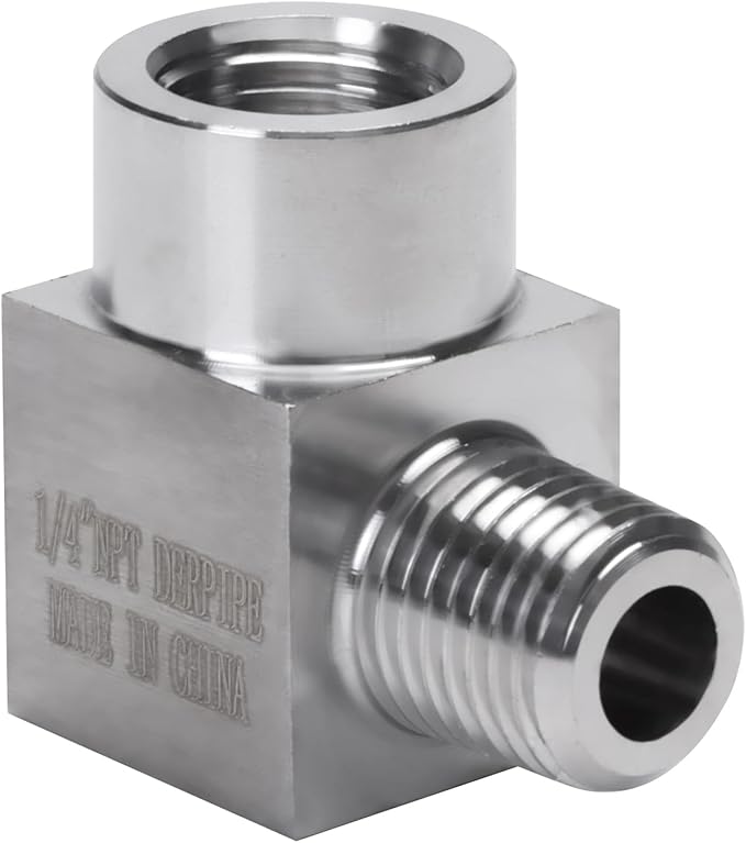 90 Degree Street Elbow - 1/4" NPT Male to 1/4" NPT Female Stainless Steel 304 Heavy Duty Forged Square Barstock Street Elbow Adapter Pipe Fitting (pack of 5)