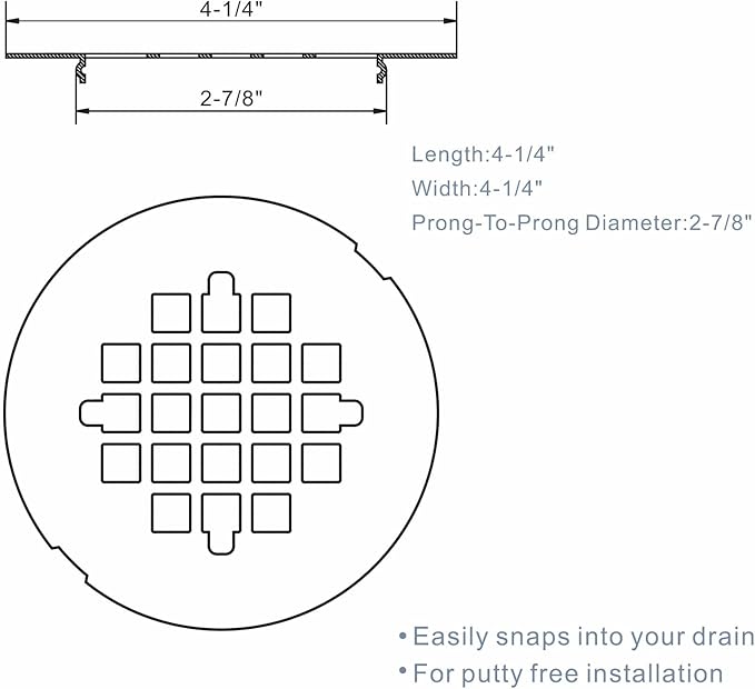 Brushed Nickel Snap-in Shower Floor Drain Cover,Hidrop 4-1/4" OD Round Shower Strainer Grid, Easy-to-Install Replacement Cover Stainless Steel