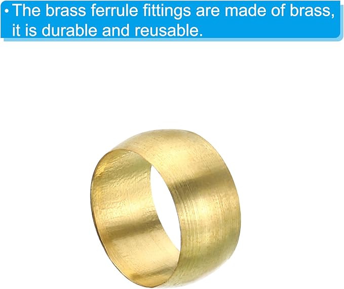 PATIKIL 12mm Tube OD Brass Compression Sleeves Ferrules, 25 Pack Brass Ferrule Fitting Brass Compression Fitting Assortment Kit for Air Water Gas Pipe