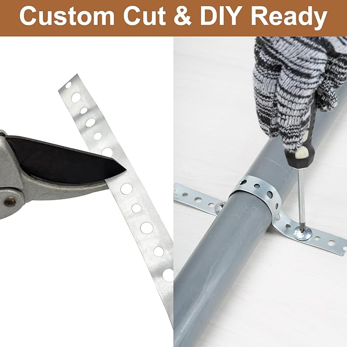 2Roll Galvanized Metal Pipe Strap 3/4-Inch x 50-Feet 24-Gauge for Pipe Support Pipe Hanger Strap Metal Strapping with Hole Flexible Trimming
