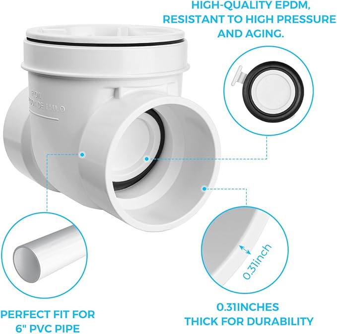 6" PVC Backwater Valve, 6 Inch Back Flow Preventer Valve, Backflow Water Valve Prevents Sewage Backflow