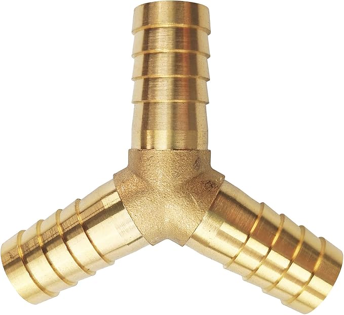 2PCs 3/4" Brass Hose Barb Fitting 3 Way Y Shape Barbed Splicer Mender Union Fitting with 6PCs Hose Clamp for Oil Water Air