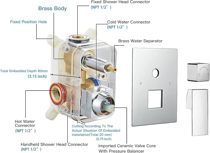 BWE 16 Inch Ceiling Mounted Shower System Chrome Rainfall Shower Head with Handheld Spray Modern Bathroom Luxury Rain Mixer Shower Combo Set Shower Faucet Rough-in Valve Body and Trim Included
