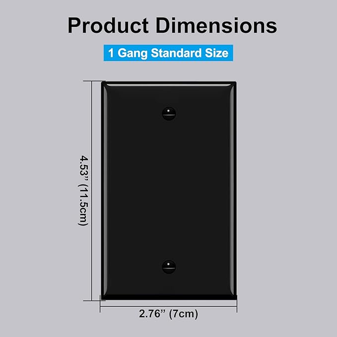 BESTTEN [10 Pack] 1-Gang No Device Blank Wall Plate, Standard Size, H4.53” x W2.76”, Unbreakable Polycarbonate Thermoplastic Outlet Cover, UL Listed, Black
