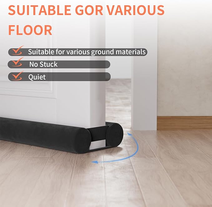 Door Draft Stopper for Doors 29-35" No Adhesive Draft Stopper for Bottom of Door Draught Excluder Under Door Wind Blocker Reduce Noise Draught Excluder Sweep Sound Proof(Black)