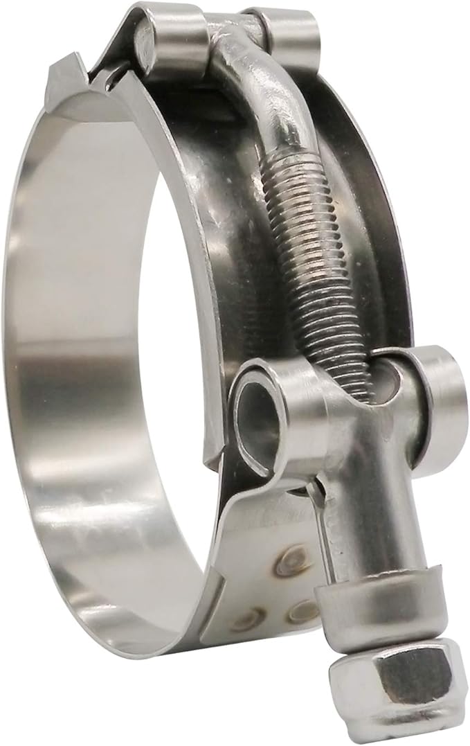 2" T-Bolt Hose O.D. Clamp - Working Range 1.81" - 2.05" Clamp for 2 inch Hose O.D., 46mm - 52mm, 2 pack, Suggest measure your hose O.D. before purchasing, Stainless Steel Bolt, Band and Locknut