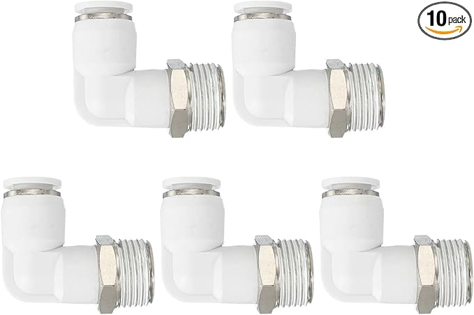 PATIKIL Push to Connect Fitting, 10 Pack Pneumatic Air Elbow Quick Connector 3/8"PT Male Thread x 8mm Tube 90 Degree Connect Tubing Elbow Air Tube Fitting Pneumatic Quick Adapter, White