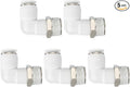 PATIKIL Push to Connect Fitting, 5 Pack Pneumatic Air Elbow Quick Connector 3/8"PT Male Thread x 8mm Tube 90 Degree Connect Tubing Elbow Air Tube Fitting Pneumatic Quick Adapter, White