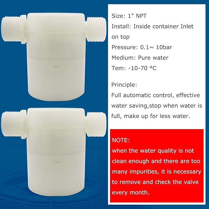 Water Float Valve, Water Level Control Water Tank Traditional Float Valve Upgrade 2 PCS (side inlet, 1“)
