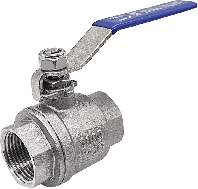 1" NPT Female 304 Stainless Steel Full Port Ball Valve with Blue Vinyl Handle 1000 WOG (1 inch)
