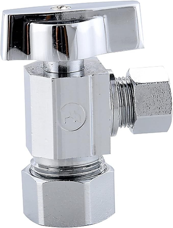 (5-Pack) Cyrret Angle Stop Shut off Valve 1/4 Quarter Turn 5/8" OD (1/2" Nominal) Compression Inlet X 3/8" OD Compression Outlet Chrome Plated Brass