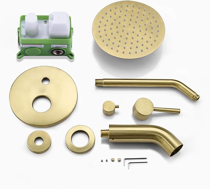 sumerain Shower and Tub Faucet Set Brushed Gold Rain Shower Faucet with Tub Spout, 8" Shower Head, High Flow