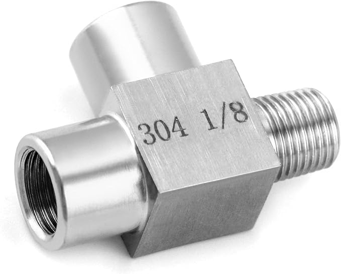 QWORK Stainless Steel Pipe Fitting, 1/8" NPT Male x 1/8" NPT Female x 1/8" NPT Female, Male Run Tee