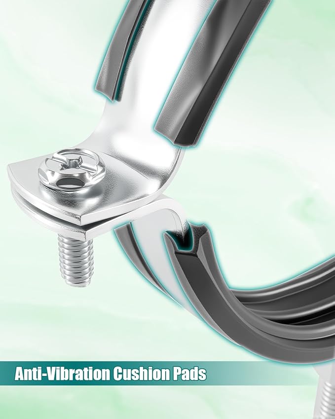 2 Pack 4 Inch Pipe Support Clamps Mount with Rubber Pad, Industrial Galvanized Steel Hanger Brackets for Ventilation & Drainage Systems
