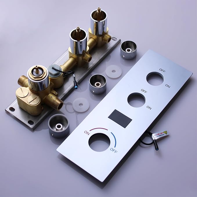 2 Function Shower Diverter with Temperature Display Solid Brass Shower Mixer Valve Pressure Balancing and Flow Control Bathroom Shower Diverter Valve, Chrome