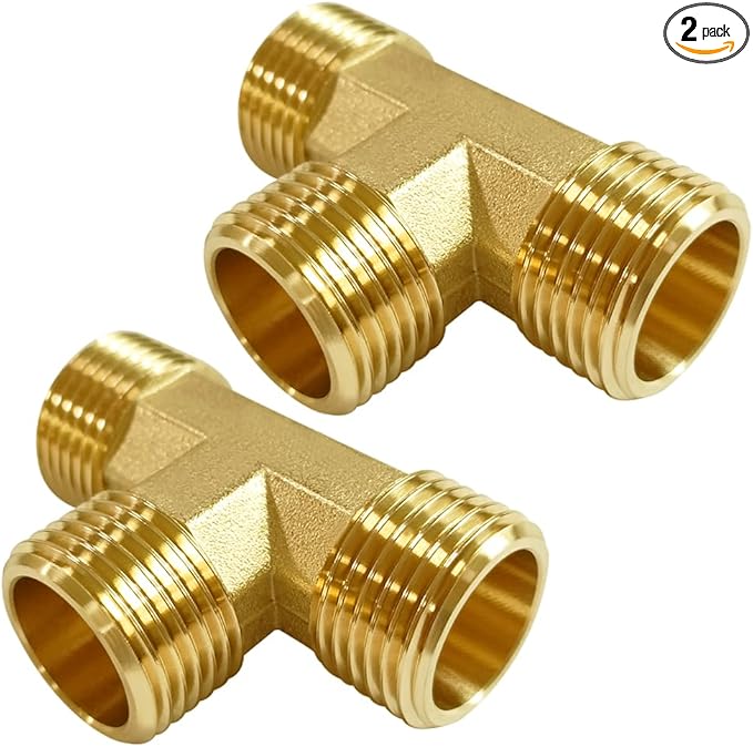 2PCS Brass Tee Pipe Fitting 3/4" NPT Male x 3/4" NPT Male x 3/4" NPT Male for Water/Oil/Gas