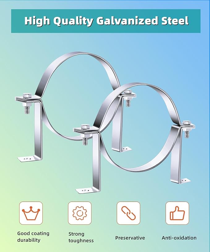2 Pcs 6 Inch B-Vent Wall Strap,Fits for Adjustable Round Gas Vent Pipe Strap,Galvanized Rigid Split Ring Hanger (6 Inch)