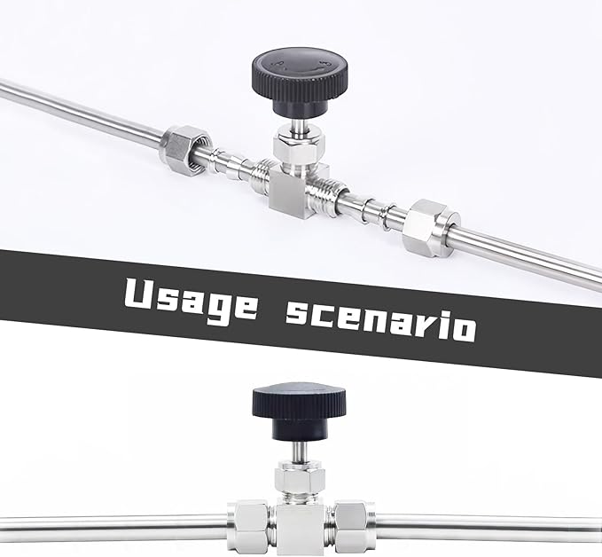 1 Piece1/8NeedleValve，O.D.1/8 Inch，Flow Control Valve,for Connecting 0.3cm Stainless SteelTubing, Copper, RigidPlastic Tubing, Used to ControlWater, Gas andOil. Stainless Steel304.