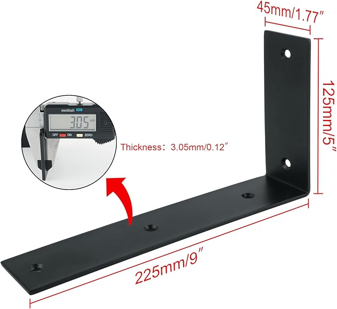 Alise Floating Shelf Brackets Heavy Duty L-Shaped Wall Brackets - Black Angle Corner Braces for Shelves, Stainless Steel Reinforced Shelf Support Bracket for Wooden Boards 9x5 Inch,Pack of 4