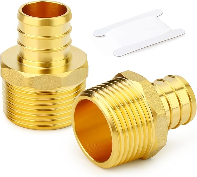 GASHER 2Pcs No Lead Brass 3/4" Pex Male Adapter, 3/4" Male NPT to 3/4" PEX Adapter for Pex Tubing
