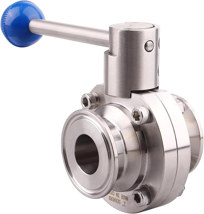 DERNORD 2 Pack 1.5 Inch Tri Clamp Sanitary Butterfly Valve with Pull Handle Stainless Steel 304 Tri Clamp Clover (1" Tube OD)