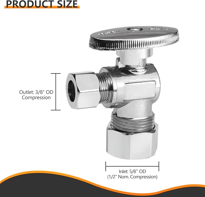 HeSun 5-PCs Pex Angle Stop Valve, 1/2" Nominal (5/8"OD) Compression x 3/8" OD Compression, 1/4 Turn Shut Off Valve for Bathroom,PEX Chrome Plated Brass