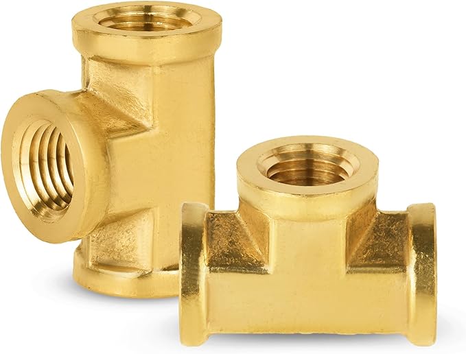 100-PCs HeSun Brass Pipe Fitting, 1/4" x 1/4" x 1/4" NPT Female Thread Tee