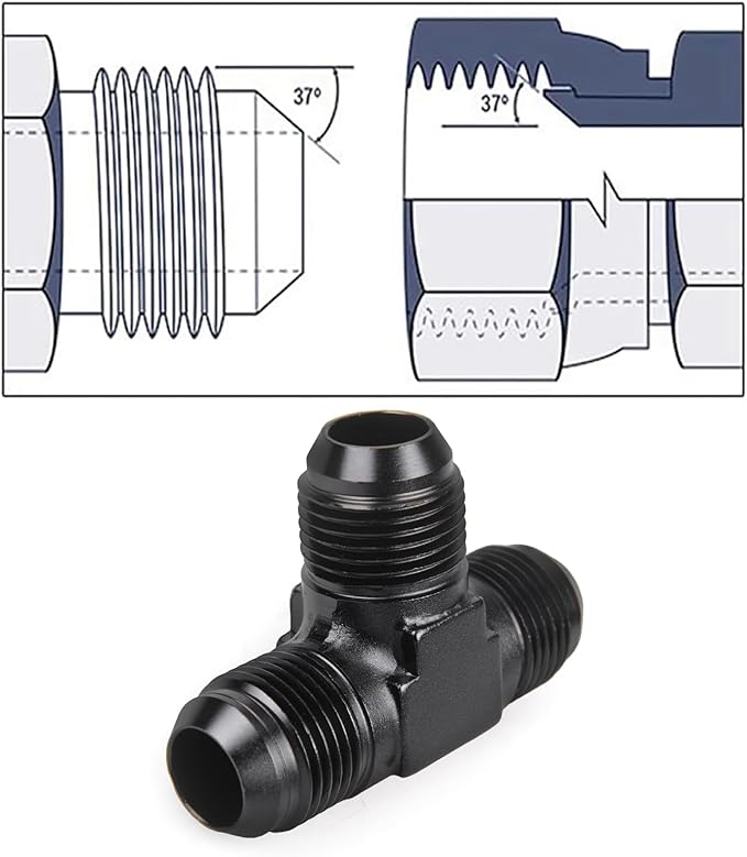 10AN Male Flare Tee Fitting Adapter T Fuel Hose Union Aluminum 2Pcs