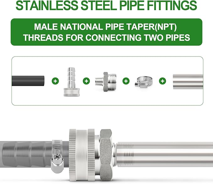 TAISHER 5PCS 304 Stainless Steel Garden Hose Adapter, 3/4" GHT Male x 1/4" NPT Male Garden Hose Connector with Washers