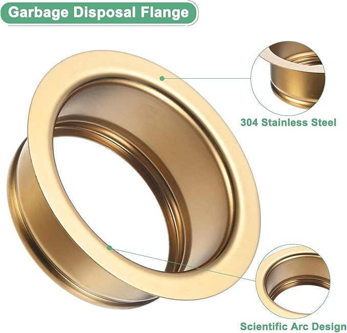1-Pack Garbage Disposal Sink Flange, Kitchen Sink Replacement Accessories, Garbage Disposal Parts, Universal Flange Fit for 3-1/2 Inch Standard Sink Drain Hole [Gold]
