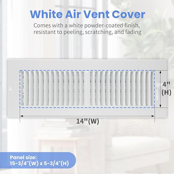 14 x 4 Inch [Duct Opening] Air Vent Covers for Wall or Ceiling - High Airflow 2 Way Steel Ventilation - Adjustable Wall/Ceiling Register, 15-3/4 Inch x 5-3/4 Inch [Overall Dimensions]