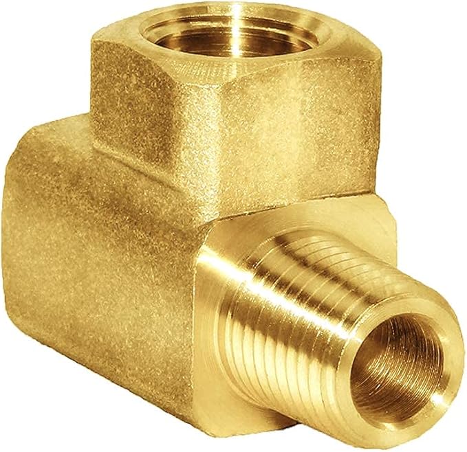 Joywayus Brass Pipe Fitting Barstock Street Tee T 3 way NPT 1/4" Female × 1/4" Female × 1/4" Male Adapter