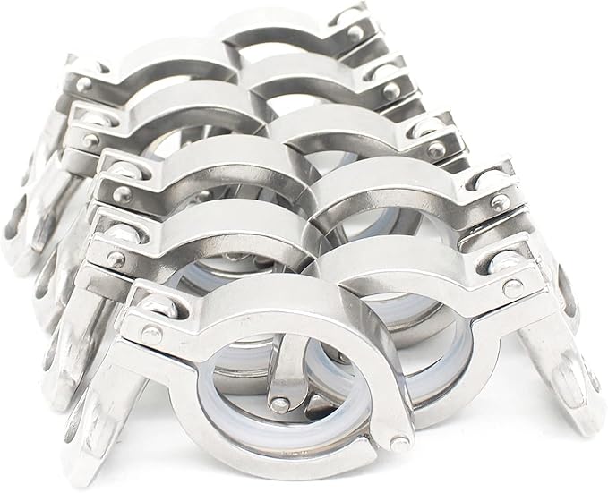 QiiMii Single Pin Heavy Duty 10 Pcs Tri Clamps with Wing Nut Ferrule TC 1.5 Inch Stainless Steel 304 Sanitary Fittings with Silicone Gasket