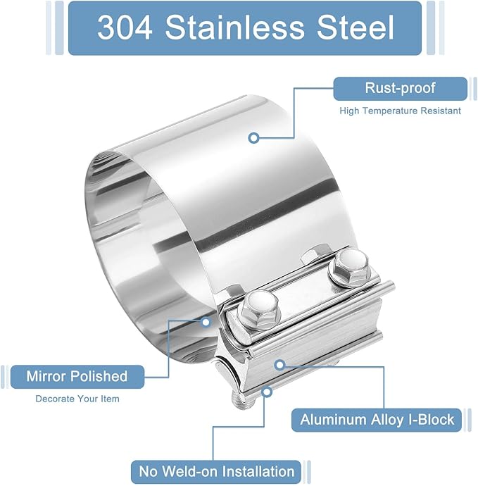 uxcell 4 Inch Exhaust Clamp, 304 Stainless Steel Butt Joint Band Clamp Sleeve Coupler Pipe Repair Clamp Universal Widening Clamp for Exhaust Pipes Mufflers, Silver
