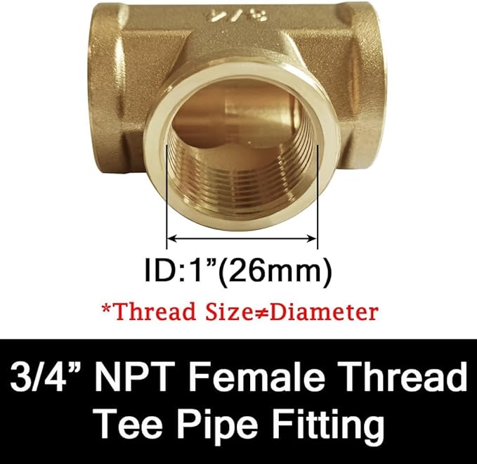 Joywayus Brass Tee Pipe Fitting Barstock 3 Way 3/4" NPT Female x 3/4" NPT Male x 3/4" NPT Female Hose Fitting