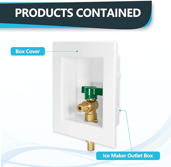 1-Pack Seelink Pre-Assembled Ice Maker Outlet Box, 1/2" PEX Crimp Inlet x 1/4" OD Compression Outlet, with Installed 1/4-Turn Ball Valve