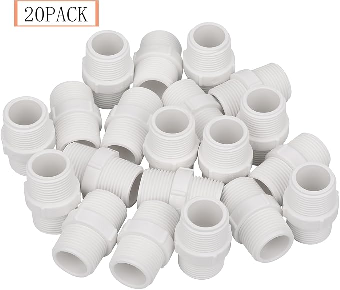 20Pack 3/4 Inch PVC Nipple Male Thread Coupling Adapter Connector (Male x Male) 3/4" PVC NPT Male Thread Coupling Pipe Fitting for Thread plumbing Pipe, Home or Industrial Use, Schedule 40