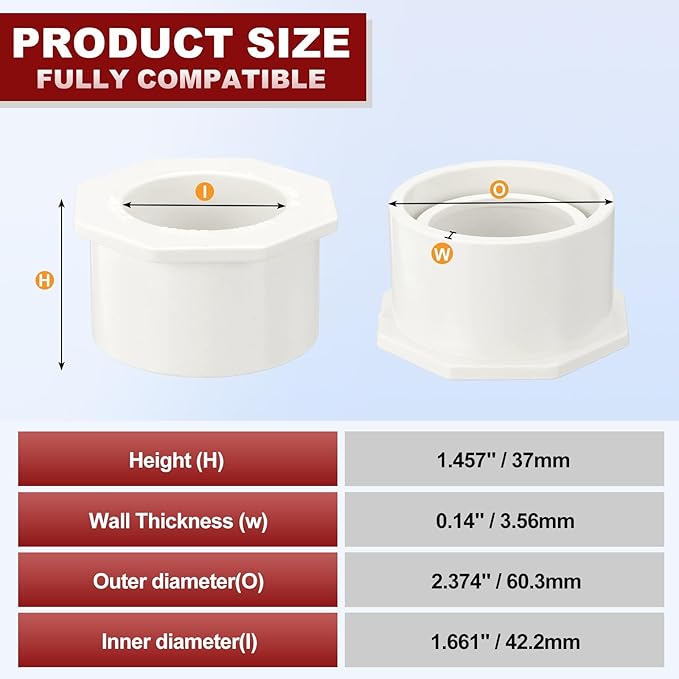 10Pcs 2" x 1 1/4" PVC Reducer Bushing Fitting, SCH40 (Socket x Socket) Furniture Grade PVC Pipe Fitting, Reducer Bush Adapter for Home Sewer Plumbing, Industrial, Pipe Connection