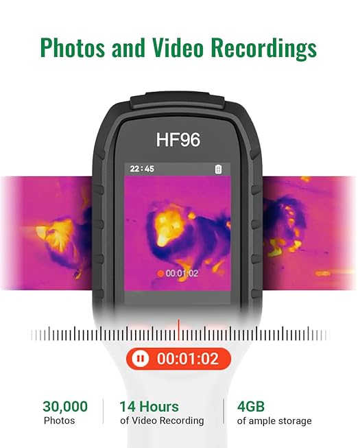 HF96 Thermal Camera with Laser Pointer, Intelligent Scene Detection, Super Resolution 240 x 240, Thermal Imaging Camera96 x 96 IR Resolution, 25 HZ Infrared Camera, -4°F~1022°F,11h Runtime