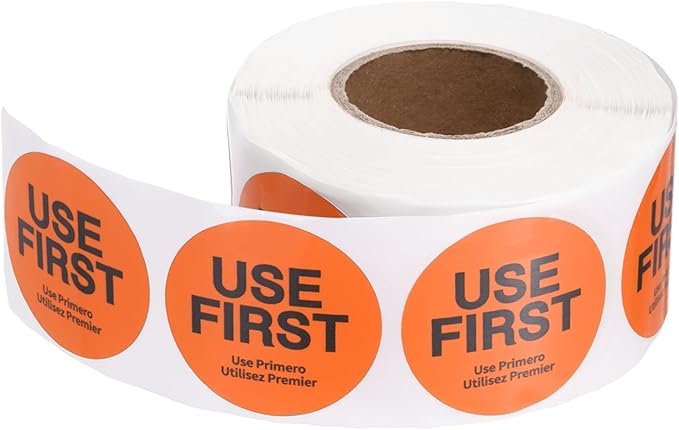 PATIKIL 500 Pcs USE First Stickers, 2 inch Round Use First Stickers Food Service Circle Inventory Control Adhesive Labels for Food Service Kitchen Restaurants Retail Storage Date, Orange