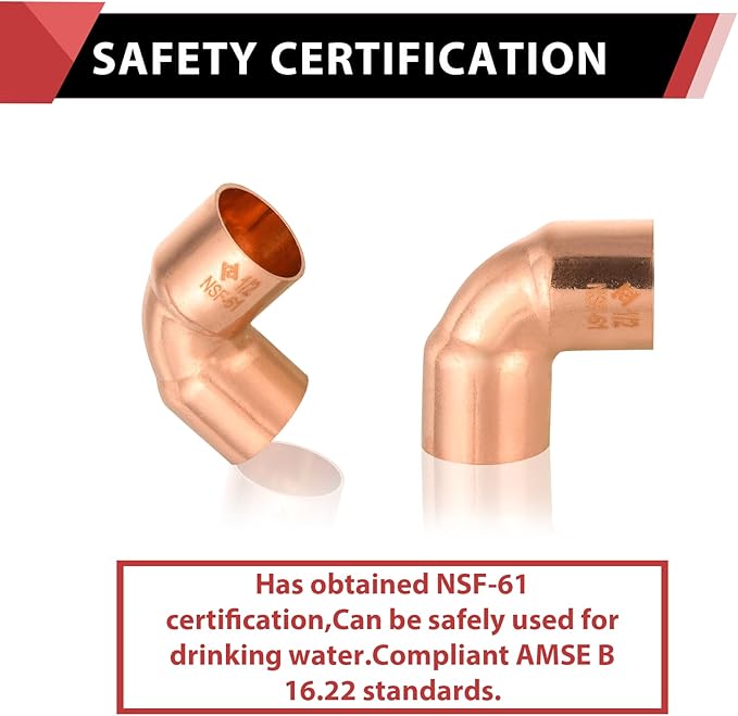 Pro 50-Pack EFIELD 1/2" C X C Short Radius Copper 90 Degree Elbow, LF Copper Plumbing Fittings with Sweat Solder Connection,(COPPER050)