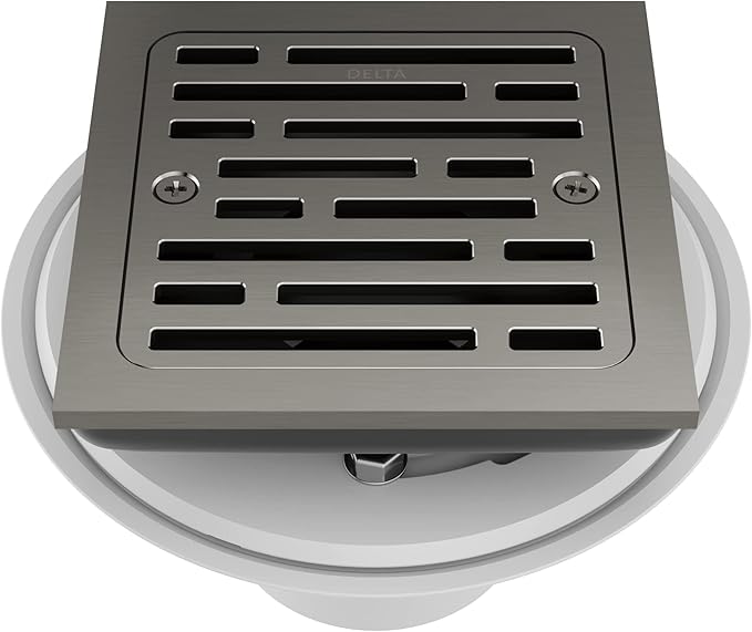 Delta Faucet 4 Inch Tile-In Square Shower Floor Drain Black, Shower Drain Kit, Square Shower Drain, Chrome Shower Drain, Shower Floor Drain, Stainless Black DT062412-KS