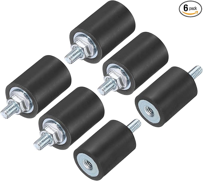 uxcell 6pcs M4x10mm Rubber Isolator Mounts with Studs 15x20mm Male Female Vibration Shock Absorber Zinc Plated Cylindrical Thread Mounts Anti Vibration Isolators with 6pcs M4 Lock Nuts