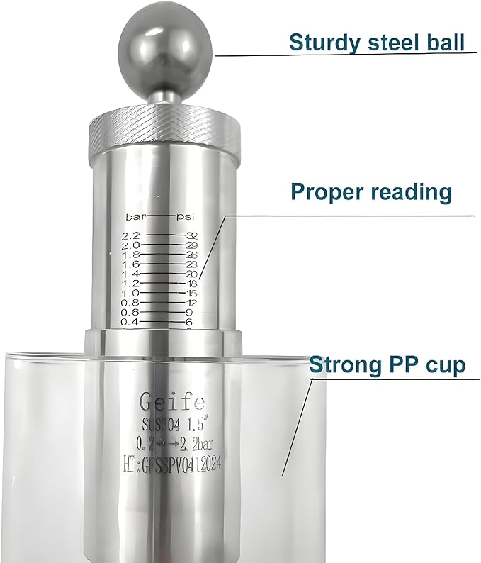 1.5" Tri Clamp Spunding Valve with TC Diaphragm Pressure Gauge, SS304 Stainless Steel, 0.2-2.2 bar/psi Adjustable Pressure Release
