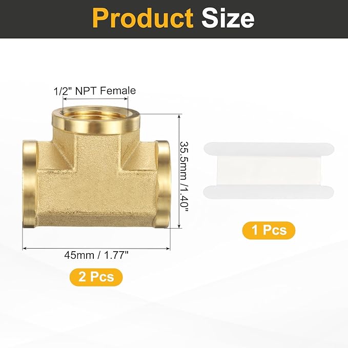 PATIKIL Brass Tee Fitting, 1Pcs 1/2" x 1/2" x 1/2" NPT Female Pipe 3 Way Forged Brass Barstock Street Tee Pipe Fittings for Water Gas Refrigeration