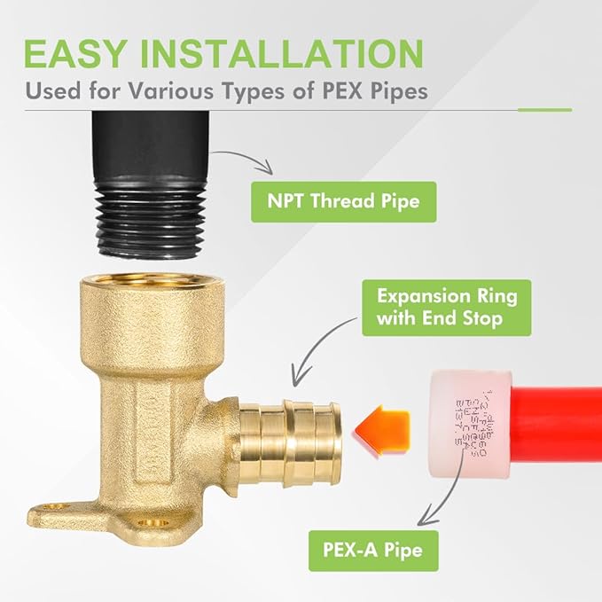 12 Pack Orianse 1/2" Brass Cold Expansion Drop Ear Elbow,1/2" PEX-A x 1/2" NPT Female Threaded Pex-A Fittings for For Pex Pipe connection, NSF/ANSI 61 NSF 372 Certificate, ASTM F1960 Certified