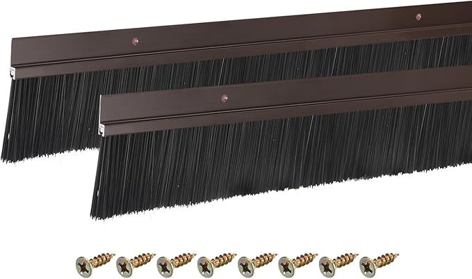 uxcell 2Pcs Door Brush Bottom Sweep H-Shape Aluminum Alloy Base with 2-inch PP Brush for Home, Industrial (47-inch L, Brown)