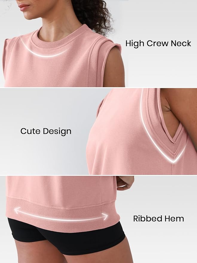 Workout Tank Tops Woman Crew Neck Athletic Tops Cotton Sweatshirt Loose Fit Muscle Tanks Runnning Gym Sports Shirt